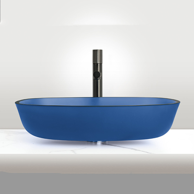 Cuve de lavage en forme de melon d'hiver en verre trempé bleu mat