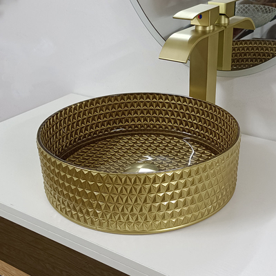 Bassin en verre Crystal Bathroom de Diamond Table Top Bowl Wash d'évier de navire d'or rond
