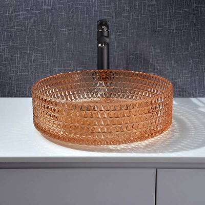 Évier de Diamond Round Wash Hand Basin Amber Color Glass Bowl Bathroom