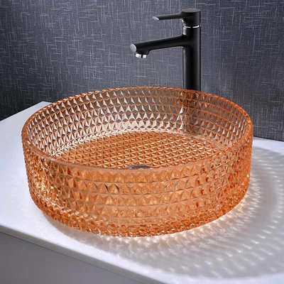 Évier de Diamond Round Wash Hand Basin Amber Color Glass Bowl Bathroom