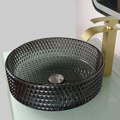Diamond Shape Crystal Wash Basin évier rond noir transparent de partie supérieure du comptoir de 22 pouces