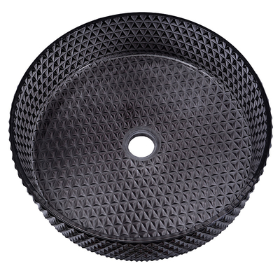 Diamond Shape Crystal Wash Basin évier rond noir transparent de partie supérieure du comptoir de 22 pouces